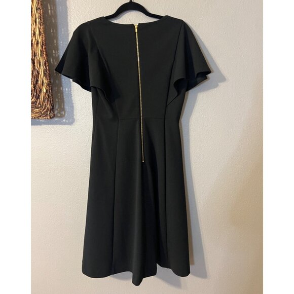 Calvin Klein A Line Dress 6 Black Stretch Sheath Short Flutter Sleeve Career - Picture 8 of 10